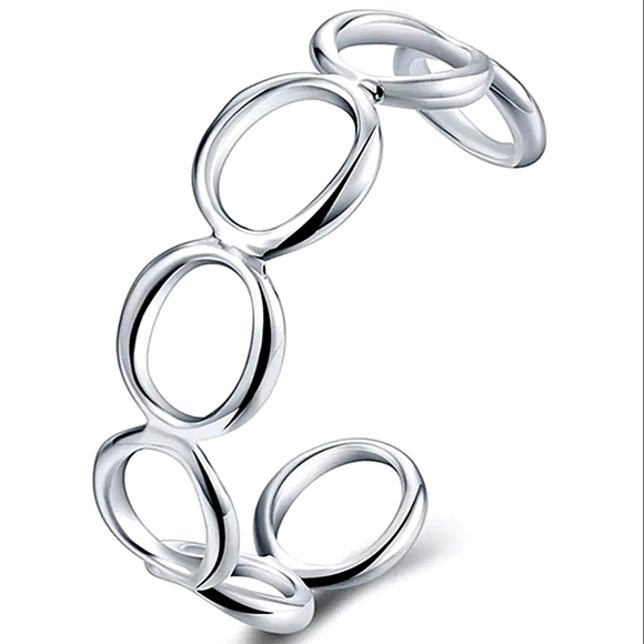 Sterling Silver O Design Bangle Cuff Bracelet - Picture 3 of 7